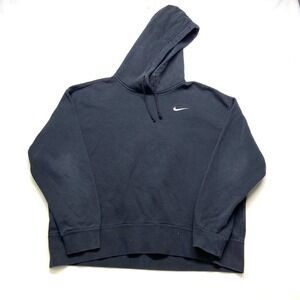 Y2K Nike Hoodie Women Large Black Swoosh Logo Cotton Long Sleeve Athletic
